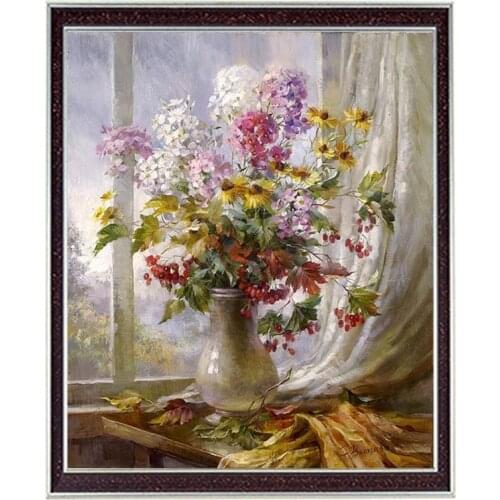6*55 Needlework Crafts 14CT embroidery Higher Quality Counted Cross Stitch Kit Oil Painting Vase by the window Decor Chat