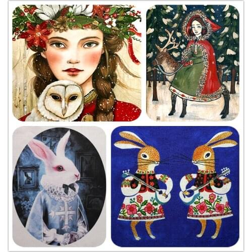 NEW Christmas girl 27CMX20CM 4PCS Assorted Cotton Linen Printed Quilt Fabric DIY Sewing Patchwork Home Textile decoration