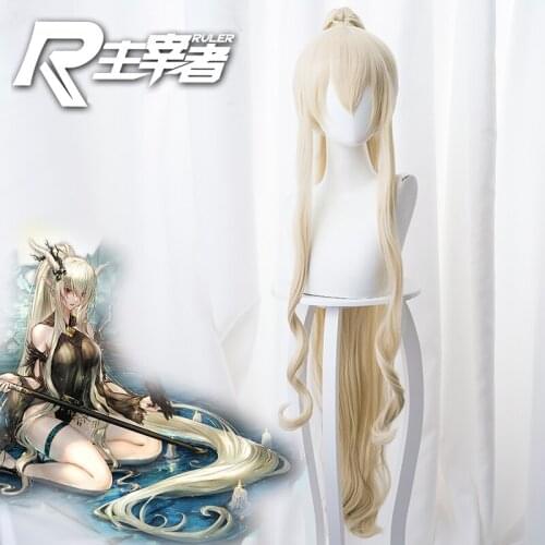 Wigs Prop!! Hot Game Arknights Shining Cosplay Silent Midnight Swimsuit Long Yellow Ponytail Curly Hair Role Play Accessories