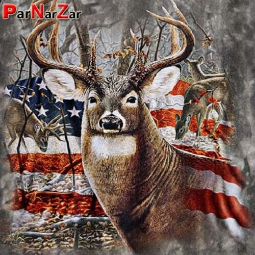 Parnarzar American Flag Elk DIY 5D Diamond Painting Round Drill Kits Rhinestone Picture Art Craft for Home Wall Decor