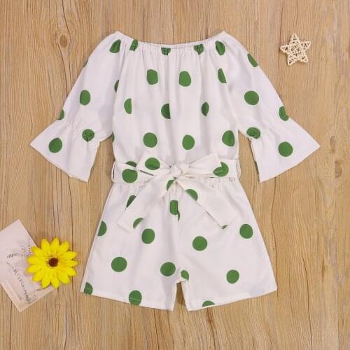 Toddler Baby Girls Casual Jumpsuits Summer Infant Kids Casual Overalls White Wavy Points Printed Pattern Short Sleeve Playsuits