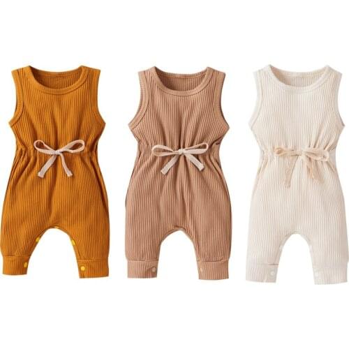 Pudcoco 0-18M Romper Newborn Infant Baby Boys Girls Cotton Knit Rib Sleeveless Solid Band Jumpsuit Toddler Soft Clothes Outfits