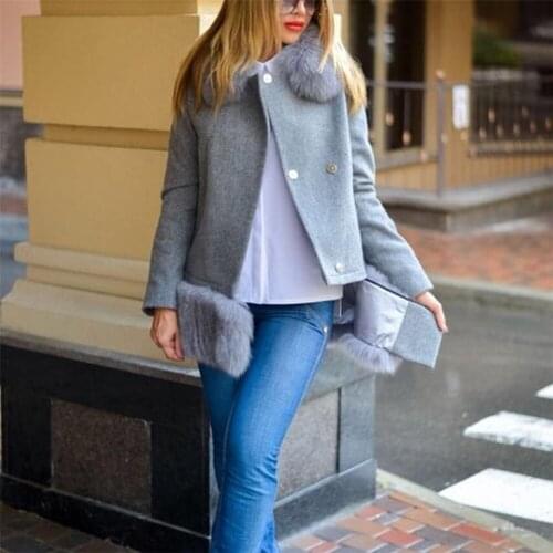 Q.FURDREAM Fox Fur Collar Women Woolen Coat Autumn Winter Fashion Trendy Outerwear Clothing Warm Jacket Hemline Dismountable