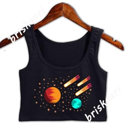 Rainbow Space Planets And Stars Gift Idea Crop Top Women Fitness Girl Tops Spring Girls Kawaii Graphic Size S-2xl Vest