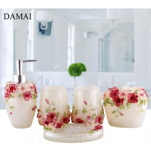 Relief Flower Decorative Bathroom Set European Modern Creative Household Resin Five Piece Set Shower Accessories Home Decoration