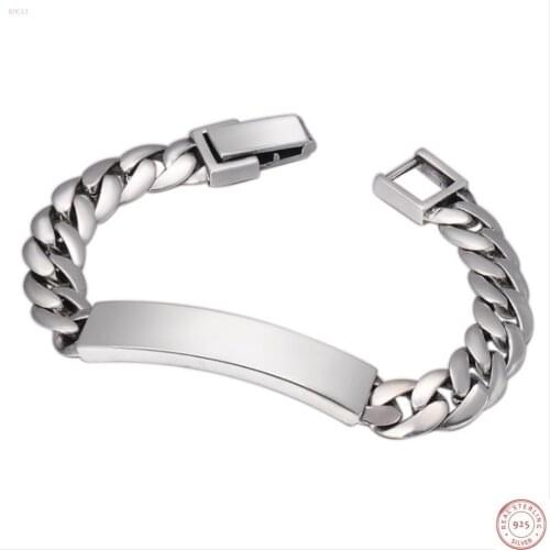 S925 sterling silver jewelry Fashion retro style Fashionable simple and glossy Thai silver mens and womens Bracelets for men