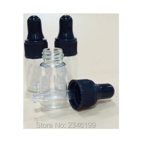 3ML Glass Essential Oil Bottle, With Black Color Cricle and Plastic Head Dropper Small Sample Oil Vials, 100pcs/lot