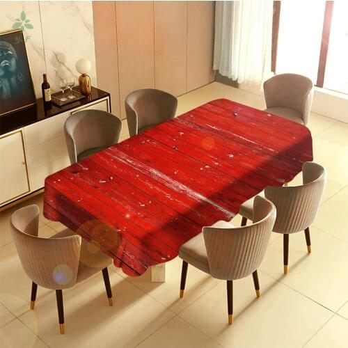 Red Wood Fabric Art Unique Tablecloth Dinning Decor