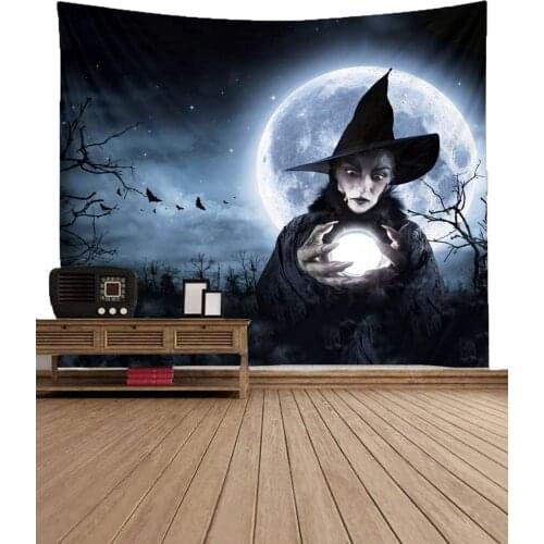Witch and White Moon/Skull/Dead Tree/Pumpkin Lantern Wall Hanging Halloween Tapestry