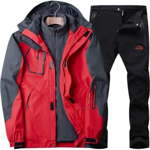 Windbreaker Trekking Outdoor Coat Trousers Winter Men Ski 2 In 1 Jacket Fleece Pants Thermal Hiking Camping Sports