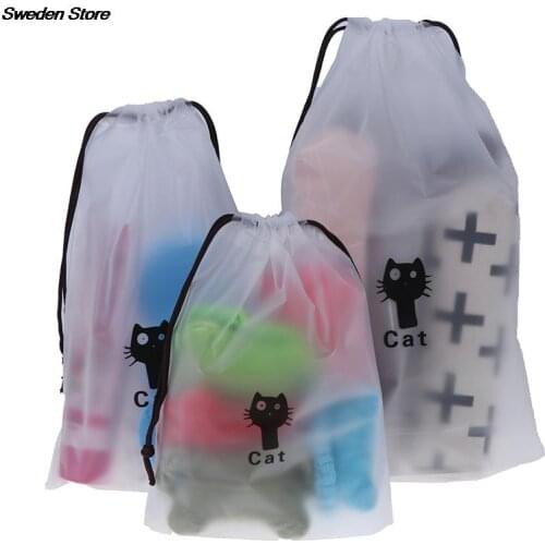 Travel Makeup Case Transparent Animal Cat Drawstring Cosmetic Bag Make Up Handbag Organizer Storage Pouch Toiletry Wash Kit