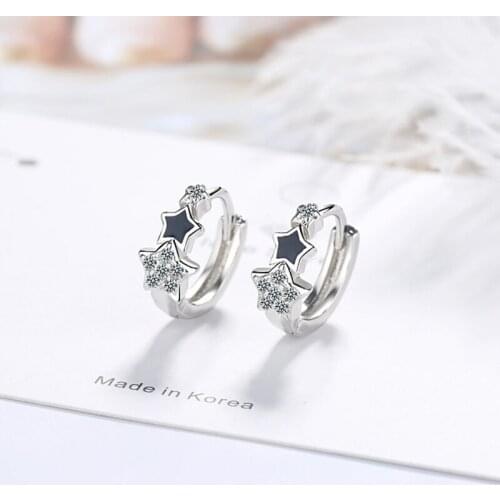 Newest Fashion Female 925 Silver Black Zirconia Star Ear Buckle Clip Earrings For Woman Jewelry