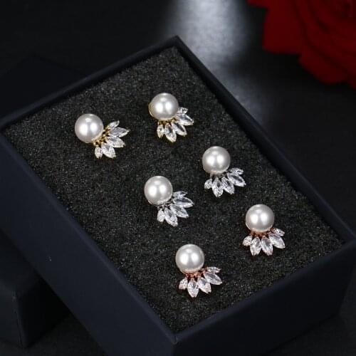 ORZTOON Fashion Sweet Crown Zircon Women Earrings Vintage Big White Pearl Earring Trendy Female Jewelry Wedding Decoration Gift