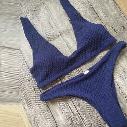 Bikini 2019 Stretch Bodycon Swimwear Women Solid Color Bra Bikini Set Swimsuit Women Push-up High Waist Swimwear Bathing Suit