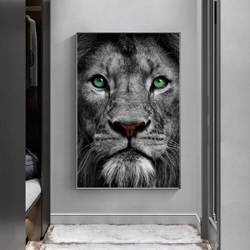 Animal Art Lion Head Black and White Poster Canvas Painting Modern Living Room Home Decoration Mural (No Frame)