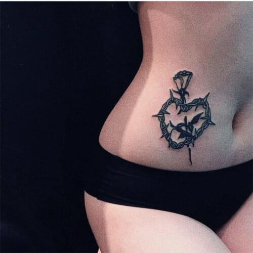 1PC Black Rose With Loving Heart Sexy Fake Tattoo Stickers For Women Waist Arm Body Art Waterproof Temporary Tattos Flash Decals