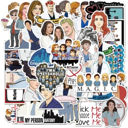 10/50PCS TV Show Greys Anatomy Sticker for Decal on Guitar Suitcase Luggage Laptop PC Phone Cool Doctors Stickers Sticker