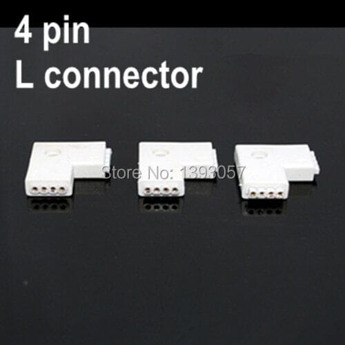 10pcs/lot L Shape RGB Strip Connector, 4pin 90 Degree L Strip Connector, For 5050 LED Strips Connecting, Free Shipping