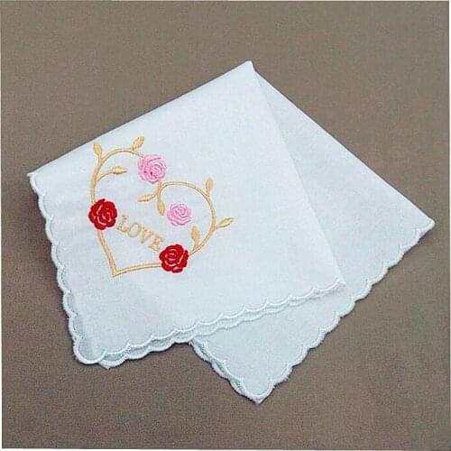 12PCS 27 * 27CM New Handkerchief Cotton Embroidered Teeth Embroidered Ladies Handkerchief 60S High Quality