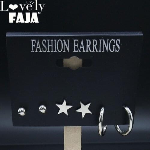 3 pcs 2021 Star Stainless Steel Earring Set for Women Small Silver Color Punk Earrings Set Jewelry boucle d'oreille E612954