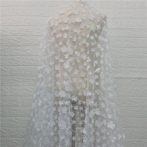 5 Yard 3D Off White Small Floral Fashion Embroidery French Lace Beatiful Dress Lace DIY Sewing Material Fabric