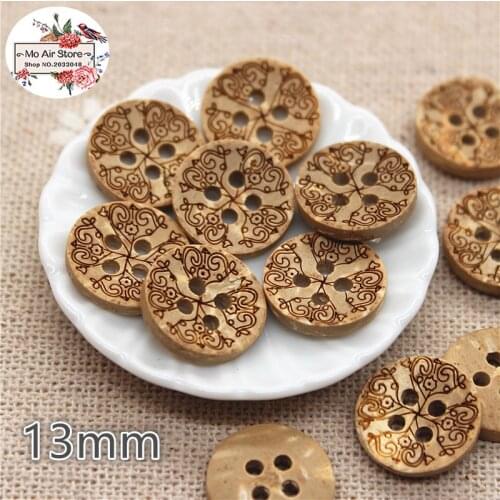 50pcs Coconut round flower buttons natural buttons crafts and scrapbooking sewing accessories botone 13mm
