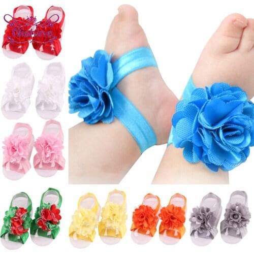 Nishine 5 CM Fashion Lace Flowers Infant Barefoots Sandals Comfortable Breathable Newborn Shoes Kids Accessories Birthday Gifts