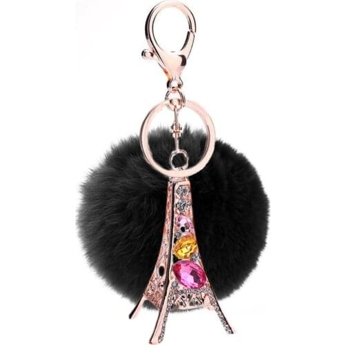 The Eiffel Tower Key Chain 8CM Pom Pom Fur Car Keychain Key Ring Pendant Key Chain Paris Tour Car Keyring for Handbag Car keys