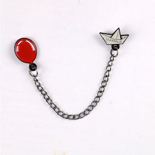 Horror Movie Stephen Kings IT Red Balloon Paper Boat Enamel Alloy Badge Brooch Pin Clothes Lapel Bags Backpack Hat Accessories
