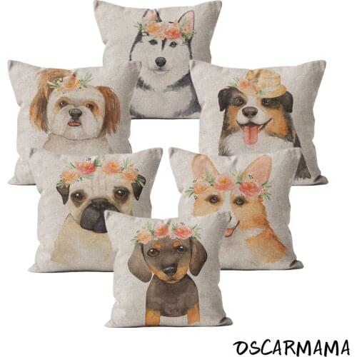 Bull Terrier Shih Tzu Corgi English Bulldog Chow Chow Linen 40x40 Pillow Cover Case Cousin Car Easter Country Home Decoration