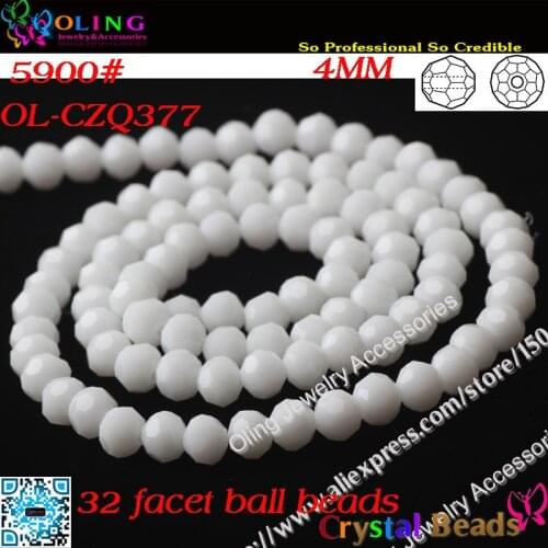 Bead,200pcs/Lot Chalk White Crystal Glass Faceted Football Beads 4mm Crystal Round Beads For DIY Jewelry Findings