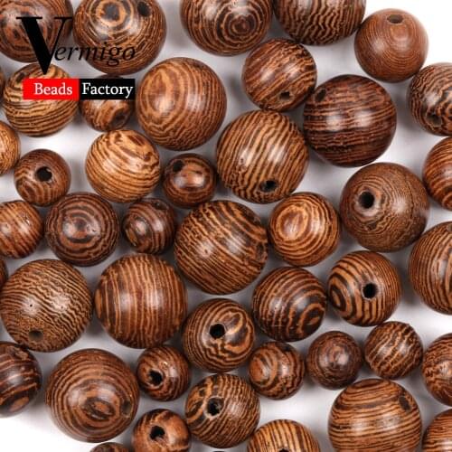 50pc-200pcs Brown Stripe Wood Beads 6/8/10mm Natural Color Wooden Round Beads For Jewelry Making Eco-Friendly Diy Bracelet Craft