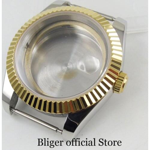 Stainless Steel 39mm Watch Case Gold Coated with Sapphire Glass Date Magnifier Fit ETA 2836 MIYOTA Automatic Movement