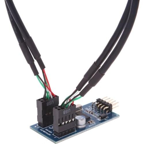 PC Case Internal 9 Pin USB 2.0 To Dual 9 Pin PCB Double Chipset Enhanced Cable