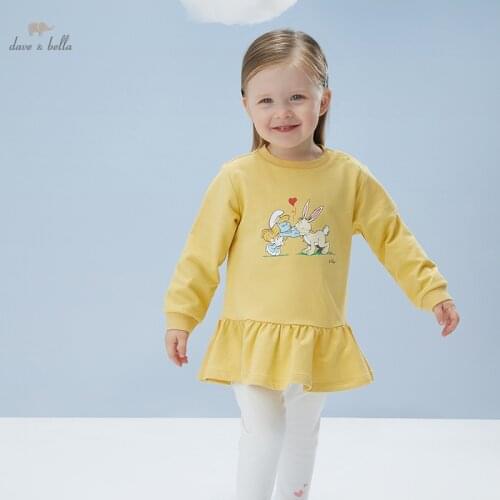 DBM18053 dave bella spring baby girls cute cartoon print clothing sets kids fashion long sleeve sets children 2 pcs suit