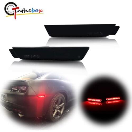 Smoked Lens Red LED w/ SS logo Rear Bumper Side Marker Lights Fender Side Marker Lights For 2010-2015 Chevrolet Camaro 12V