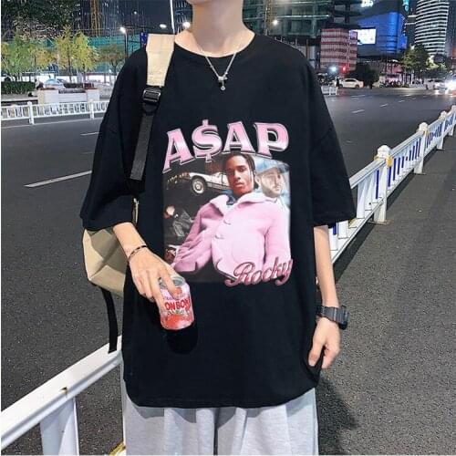 Harajuku Creativity Asap Rocky T-shirt Summer Mens Oversized Hip Hop Street Tshirt Unisex Black All-match T Shirt Cotton Tee