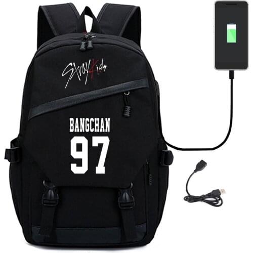 Straykids Canvas Backpack USB backpack mens and womens computer backpack outdoor travel bag