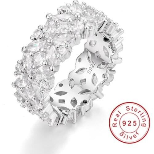 Elegant Flower Shape Promise 925 Sterling silver ring Luxury Simulated Diamond Engagement Wedding Band Rings for women Jewelry