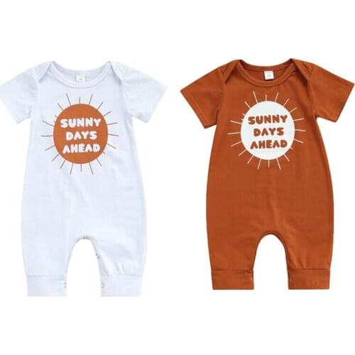 FOCUSNORM Newborn Baby Girls Boys Summer Rompers Letter Sun Printed Short Sleeve Casual Jumpsuits 0-18M