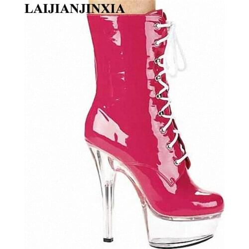 LAIJIANJINXIA New Sexy Spring Party Queen Womens Sexy 15CM High Heel Clear Platform Shoes Ankle Boots Dance Shoes