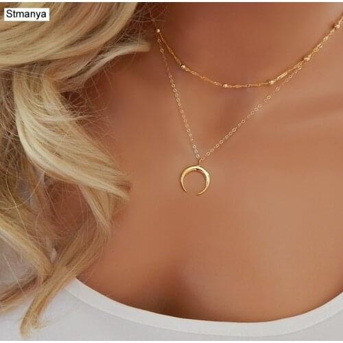 Hot Summer Stylish simplicity Moon Bead chain metal Sequins Multilayer necklace Women Necklace women For gift Wholesale N1146