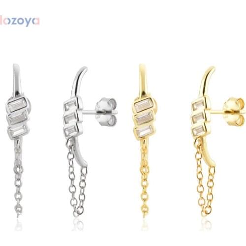 LOZOYA 925 Sterling Silver Gold Summer Line Chain Stud Earring Screw Luxury Jewelry Long Chain 2021 Anime earrings Clips