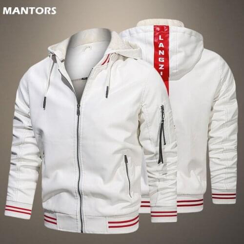 2021 Mens Motorcycle Leather Jacket Hooded PU Leather Jacket Slim Fleece Coat Male Fashion Jacket Streetwear Windproof Mens