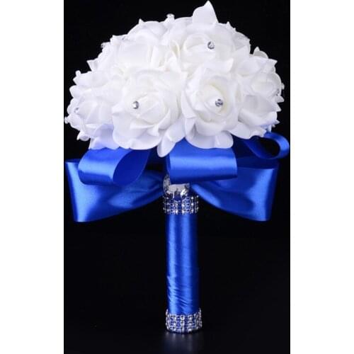 Bride Holding Flowers Rose Fashion Bridesmaid Wedding Foam Flowers Bridal Simulation Bouquet Ribbon Fake Bouquet Accessories