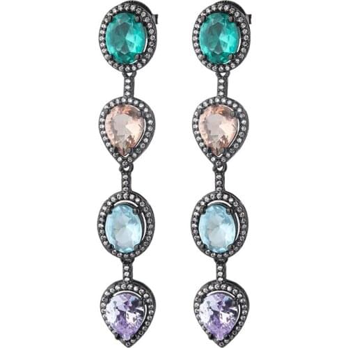 2020 New Trendy Copper Colorful AAA Cubic Zirconia Water Drop Geometric Trendy Dangle Earrings Women Earrings Free Drop Shipping