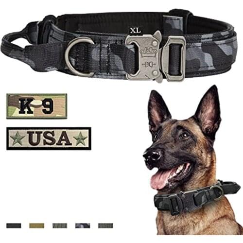 Dog Collar for Medium and Large Dogs Adjustable Military Training Collar with Handle and Heavy Metal Buckle Nylon K9 Collar