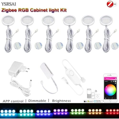 Zigbee RGB LED Under Cabinet Lighting Dimming Kitchen Counter Furniture Lighting Kit For ZIGBEE 3.0 Smartthings Hu-e/b Echo Plus