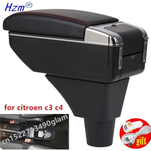 For Citroen C3 C4 Armrest Box Center console central Store content box cup holder accessories parts USB Charging heighten