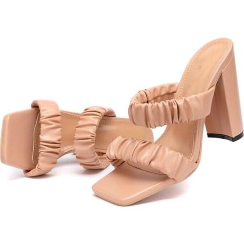 2021 New Summer Women Shoes Sexy High Heels Open Toe Slippers Sandals Women Fashion Pleated Comfortable Ladies Party Shoes